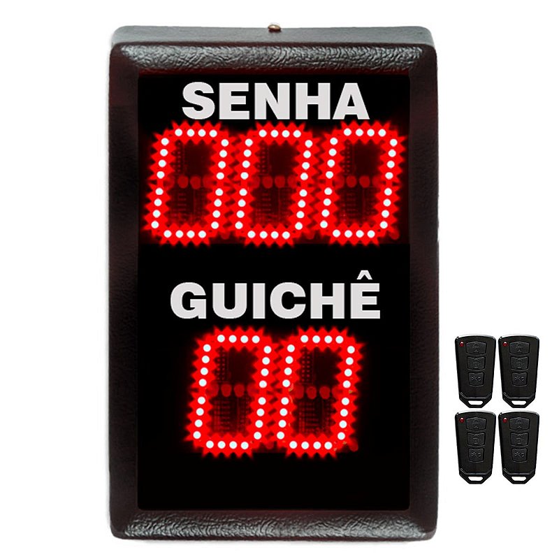 Painel Guiche Eletronico e Senha com 4 Controles Atendimento