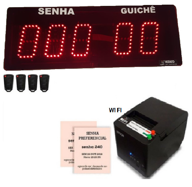 Sistema de Atendimento Painel de Senha digito de 12 cm com  Guichês e Impressora de Senhas Normal e Preferencial