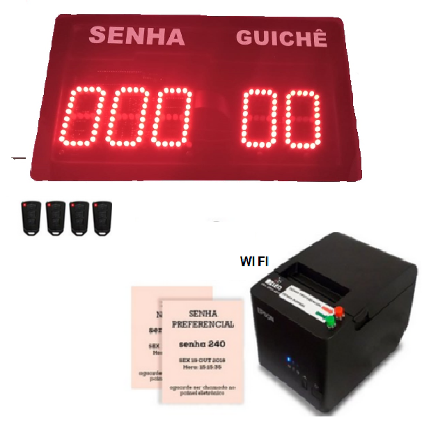 Painel de Senha e Guiche digito de 7 cm  com Impressora de Senhas de Atendimento Normal Preferencial
