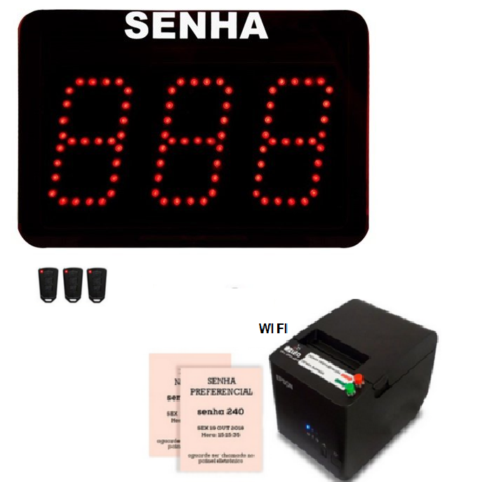 Painel Senhas 12 cm 3 Dígitos Com Impressora de Senhas  de 2 Setores - Normal e Preferencial
