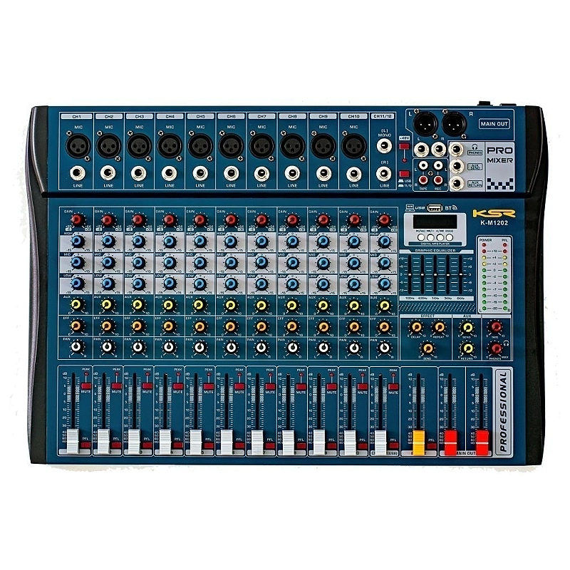 Mesa de Som 12 canais profissional KSR K-M1202 gravação - Loja de