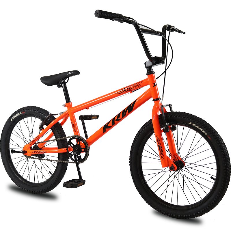Bicicleta Aro 20 KRW BMX Cross V-Brake Sem Marchas Laranja/Preto