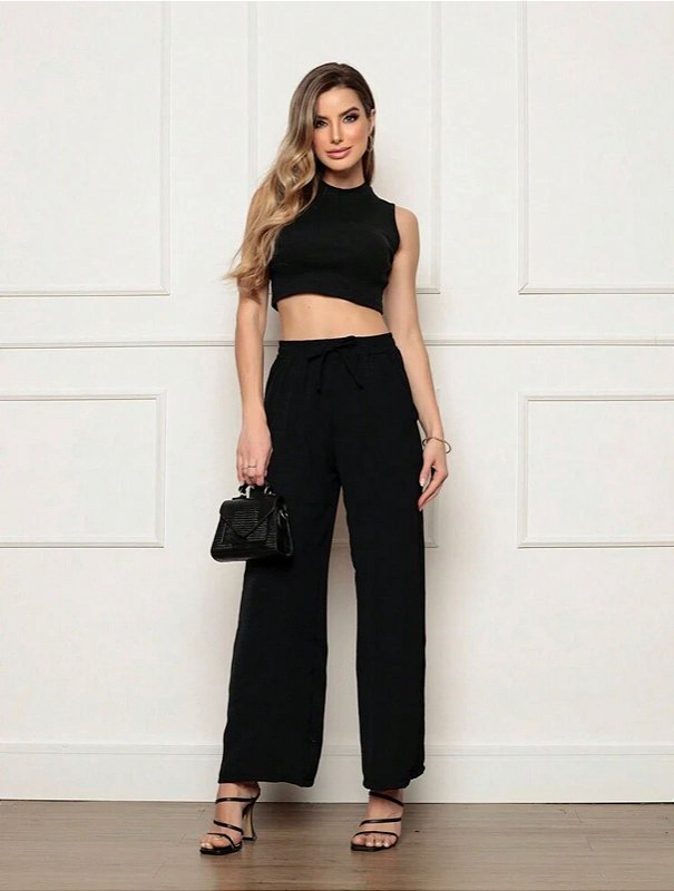 CALÇA PANTALONA - TAMANHO ÚNICO ( VESTE DO 36 AO 42) - MATERIAL: CREPE DUNAS