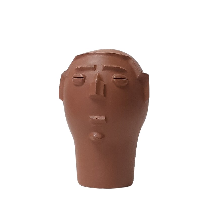 Escultura Cabeça de Cerâmica Natural Masculina