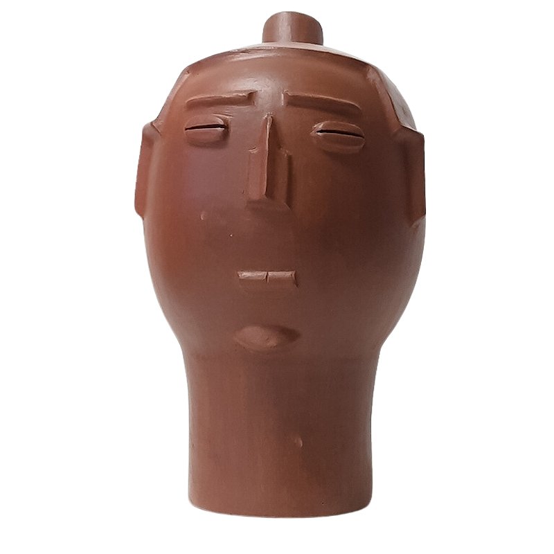 Escultura Cabeça de Cerâmica Natural Feminina