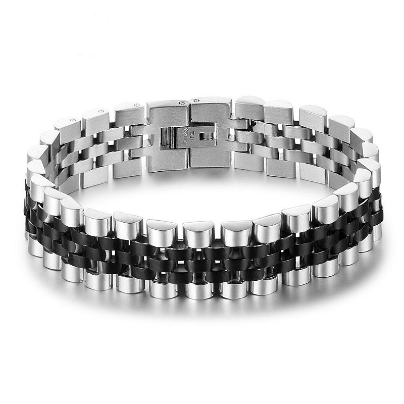 Pulseira De Aço Masculina Inox 316l Bracelete Prateada Design De Luxo Preto Black Motion Anéis