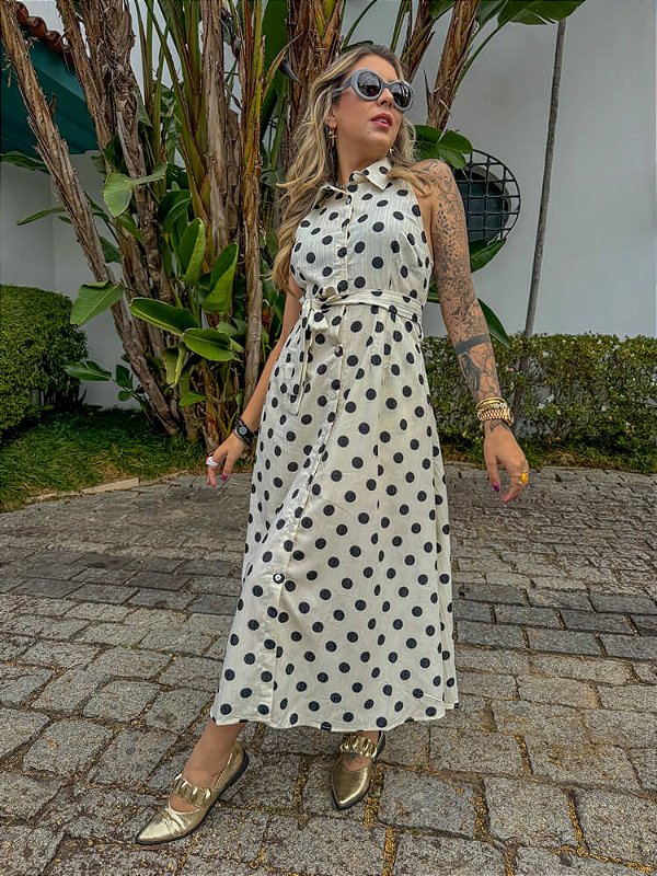 Vestido Ginger Poá Off White & Black