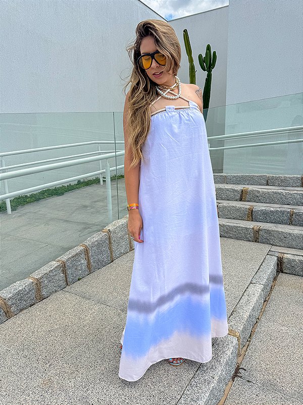Vestido Kimmie Linho Off White & Blue