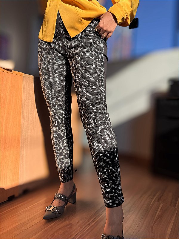 Calça Animal Print em Brilhantes Black