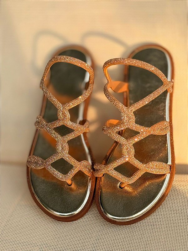 Sandália Flat Jude Rosé com Brilhantes