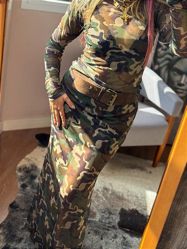 Conjunto Camuflado em Tule