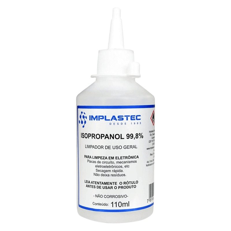 Álcool Isopropílico Implastec (Isopropanol 99,8%) 110ml - Empresa líder na  comercialização de soluções térmicas, incluindo Pasta Térmica, Thermal Pad,  Coolers e Fans.