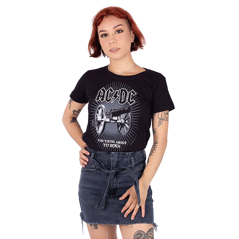 Camiseta Feminina ACDC For Those About To Rock Preta Oficial - Art