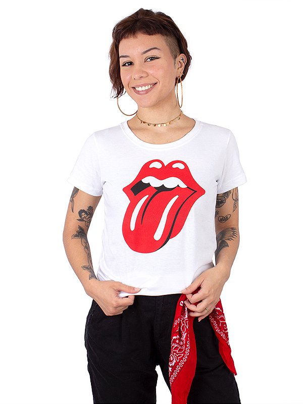 Camiseta Feminina Rolling Stones Viva a Vida com Arte Viva com Art Rock
