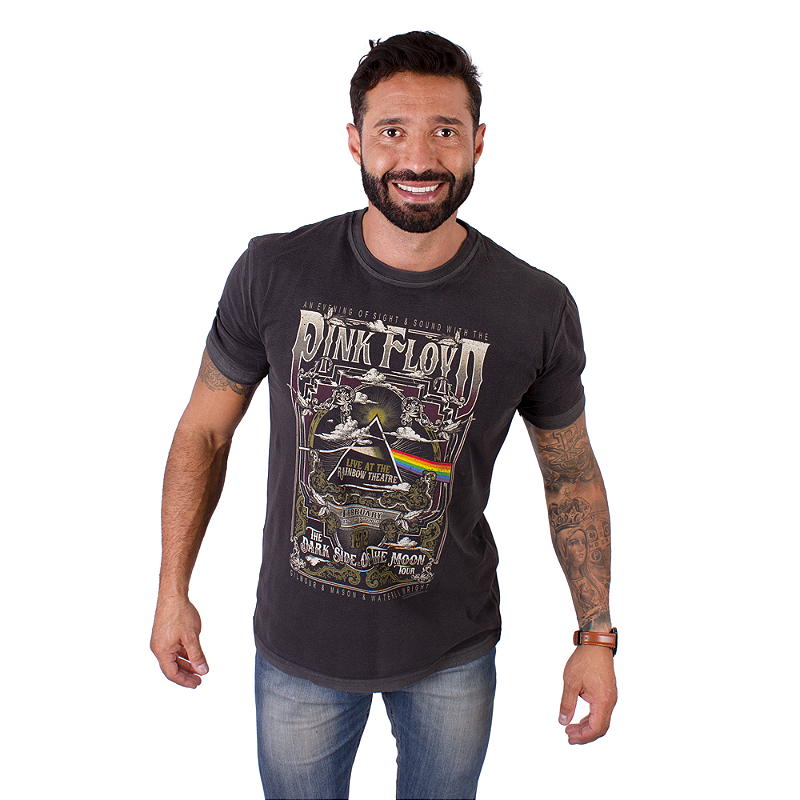 トップス Pink Floyd Camiseta Pink Floyd Dark Side Prism Preta Oficial - COMEÇOU A