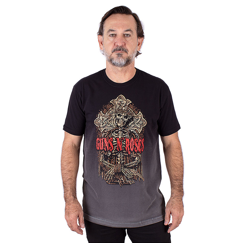 Camiseta Guns N' Roses Esqueleto Estonada Preta Oficial - Art Rock