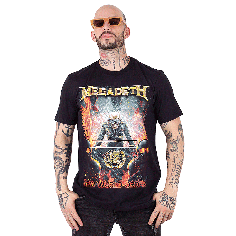 Camiseta Megadeth New World Order Preta - Art Rock Camisetas