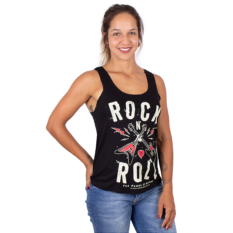 Regata Cavada Feminina Rock Guitarra Power Preta Art Rock