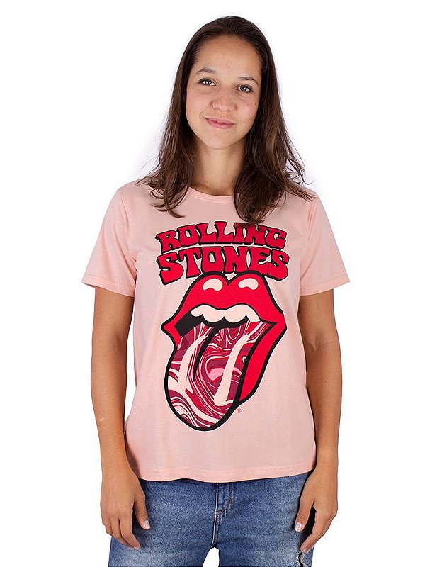 Camiseta Feminina Rolling Stones Rosa - Oficial - Art Rock - Receba em Casa