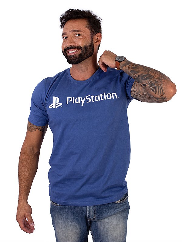 Camiseta PlayStation Azul Lunar Oficial Viva a Vida com Arte Viva com Art Rock