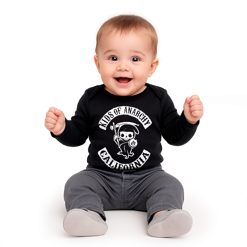 Body Bebê Manga Longa Kids Of Anarchy Preto - Art Rock Camisetas