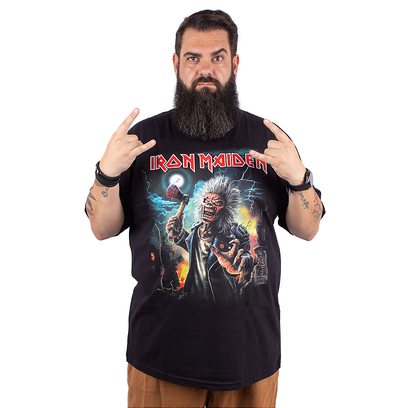 Camiseta Plus Size Iron Maiden Axe Eddie Preta Oficial - Art Rock