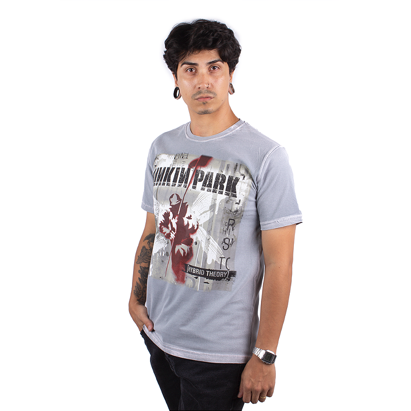 Camiseta Linkin Park Estonada Hybrid Theory Cinza Oficial - Art
