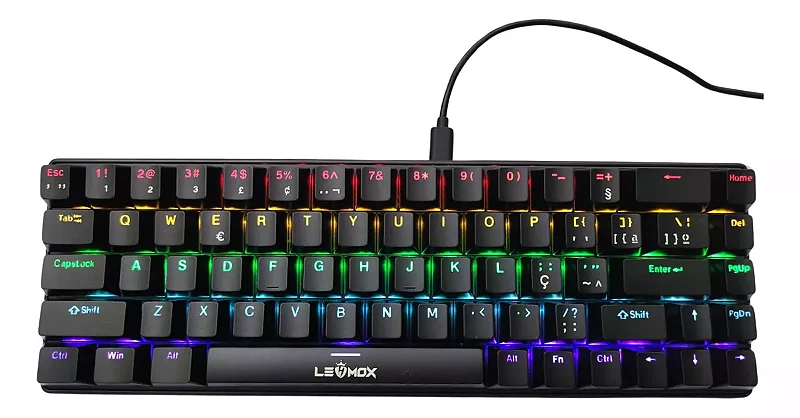 Teclado Gamer Mecânico Lehmox LEY-2079 60%, RWB modes, Switch Red