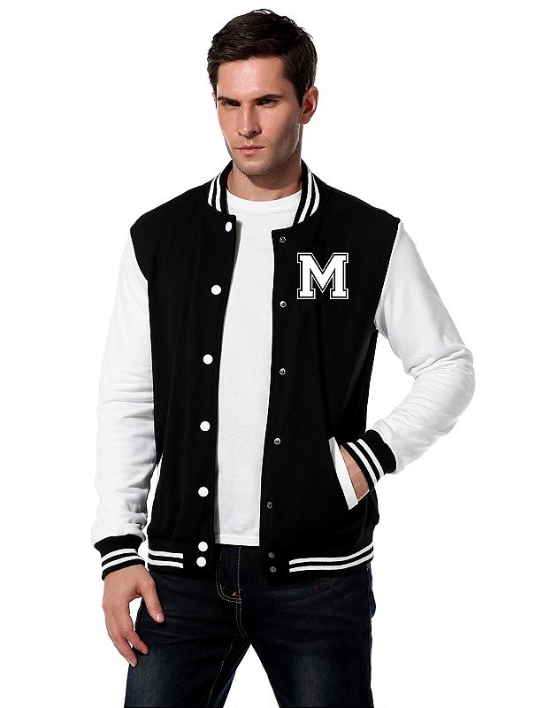 MM6 / 23AW/Oversized Varsity Jacket/S/コットン/BLK/無地/S62AN0103 S780 COMPRAR - Jaqueta College Americana Letra M Bordada - Unissex