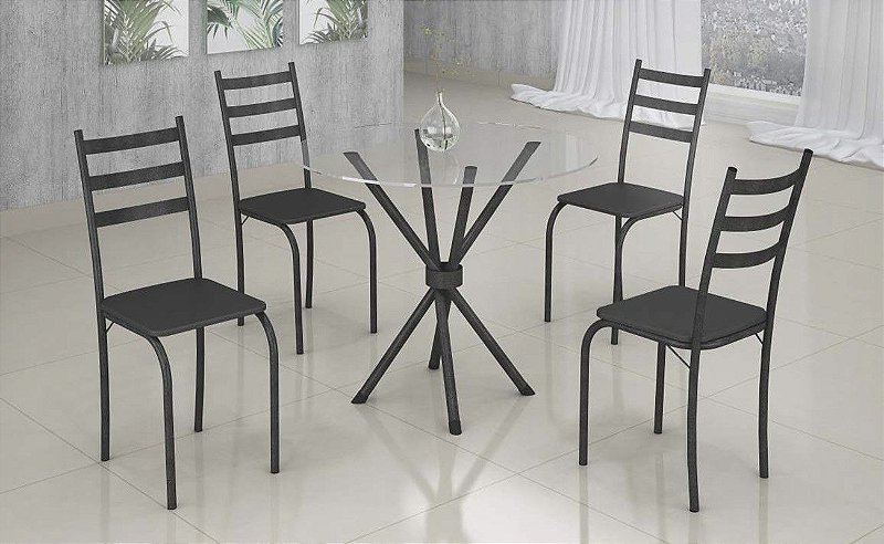 Conjunto Mesa Dobrável com 4 Banquetas Preto/Branco Soma - Ronaldão Móveis