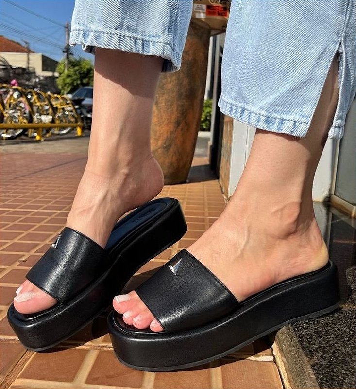 Flat SCHUTZ Plataforma Viena Couro Preto