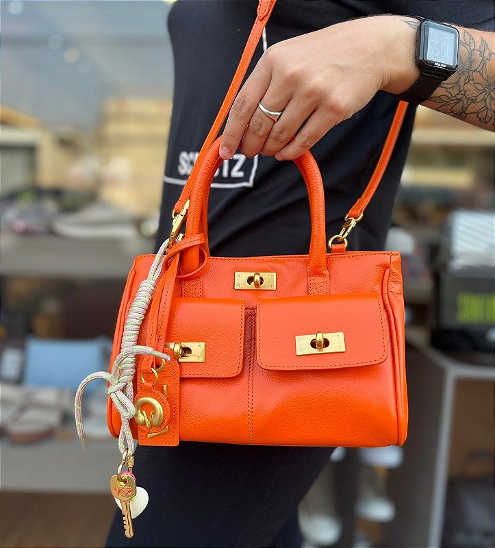Bolsa Tote Pequena Laranja Com Chaveiros VCZ