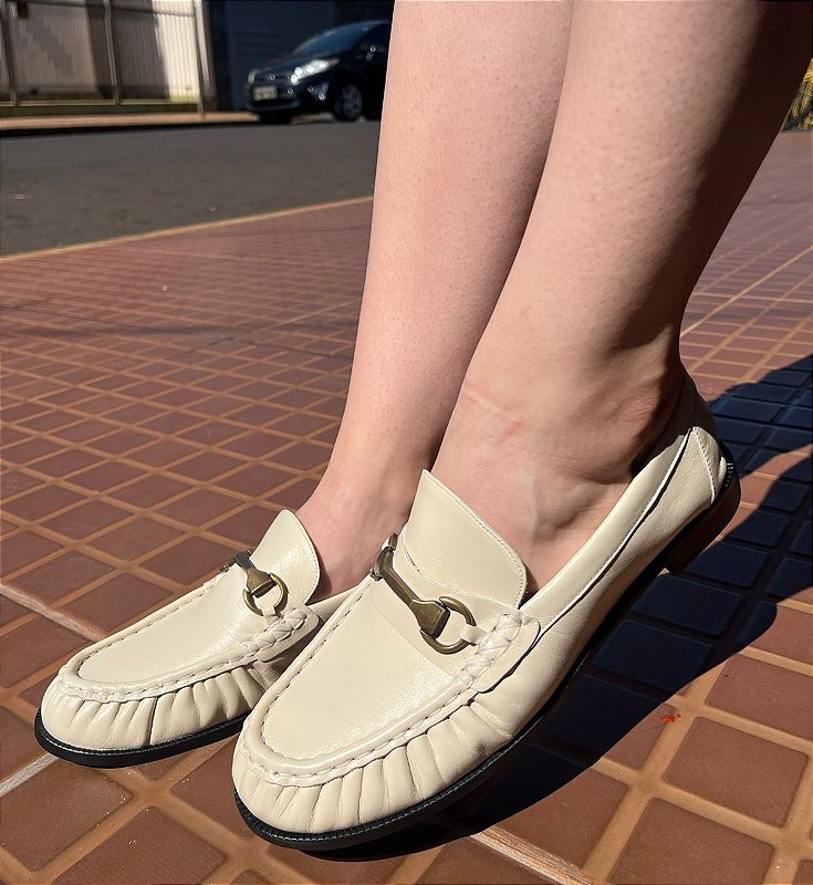 Mocassim Couro Bege