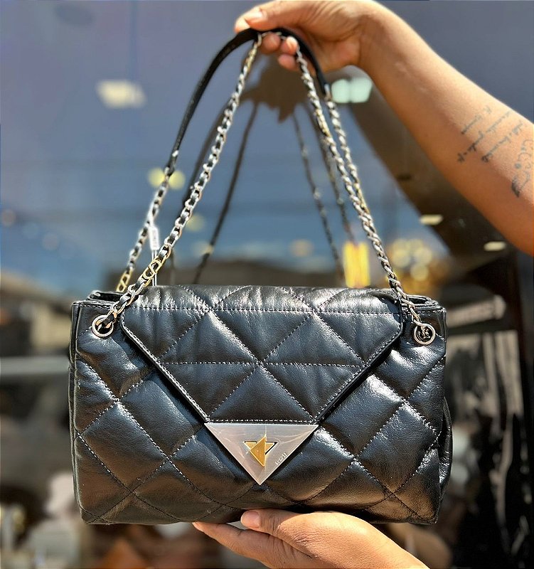 Bolsa Media Shoulder Shine Crinkle Preta SCHUTZ