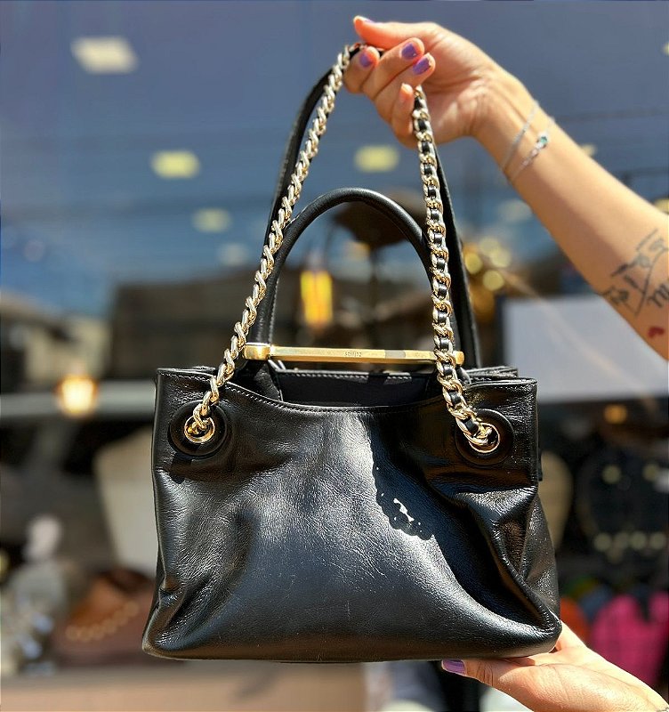 Bolsa Mini Tote Crush Couro Preta SCHUTZ