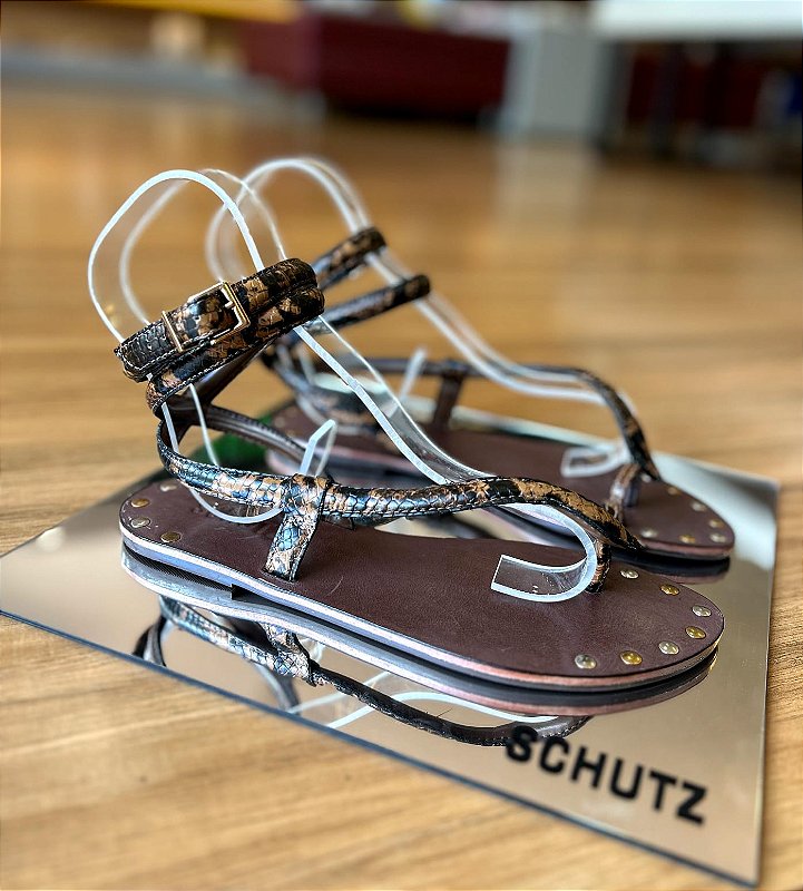 Sandália Rasteira Courtney Couro Cobra SCHUTZ