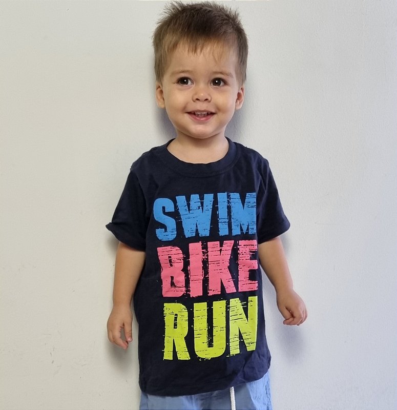 Camiseta Infantil Algodão Preto - Swim Bike Run