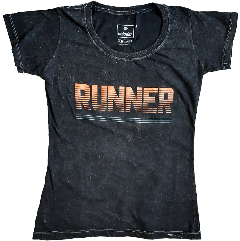 Baby Look Algodão Marmorizado Preto - Runner