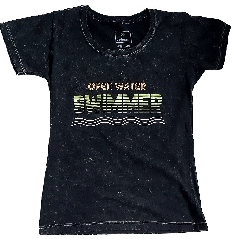 Baby Look Algodão Marmorizado Preto -Swimmer