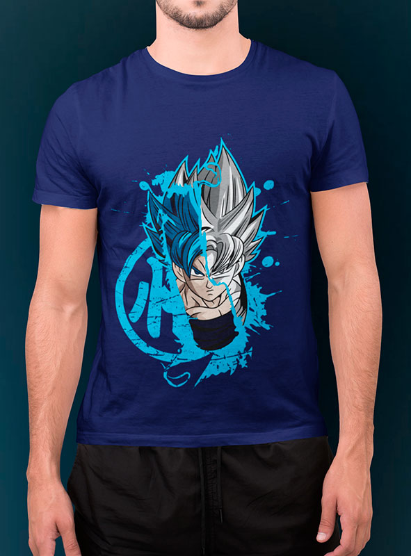 Camiseta De Algodão Goku Cabelo Azul - LOJA KOZ