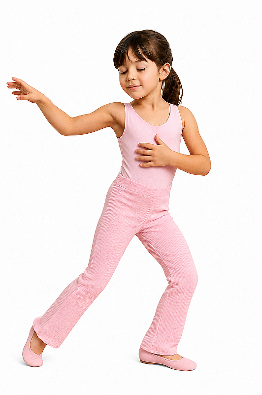 Calça Flare Algodão Canelado Rosa