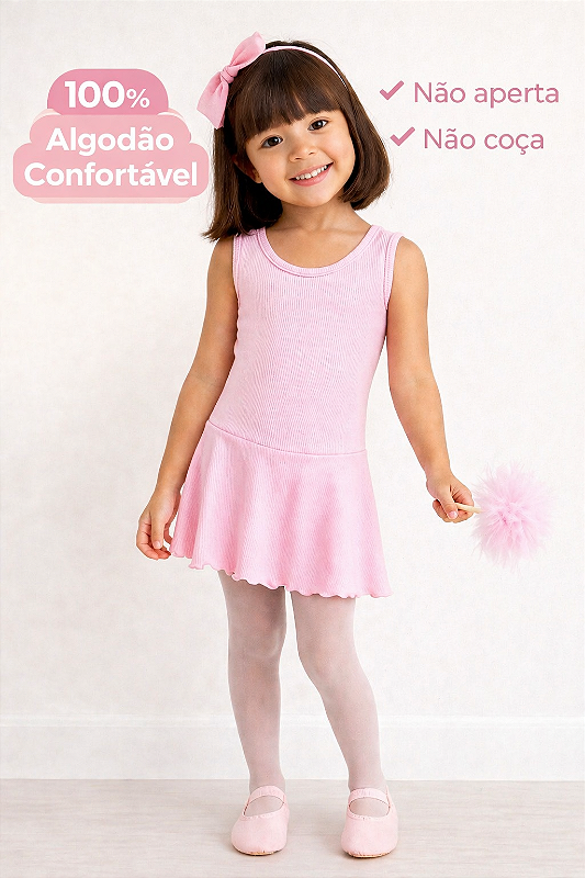 Collant Ballet Infantil Algodão Rosa