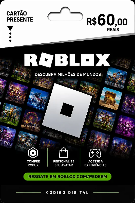 Cartão Presente Roblox R$ 60 - Código Digital Brasil