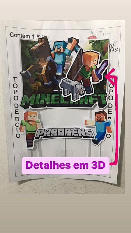 Topo Topper de Bolo Minecraft Pronto Para Usar - W.A Vendas Online