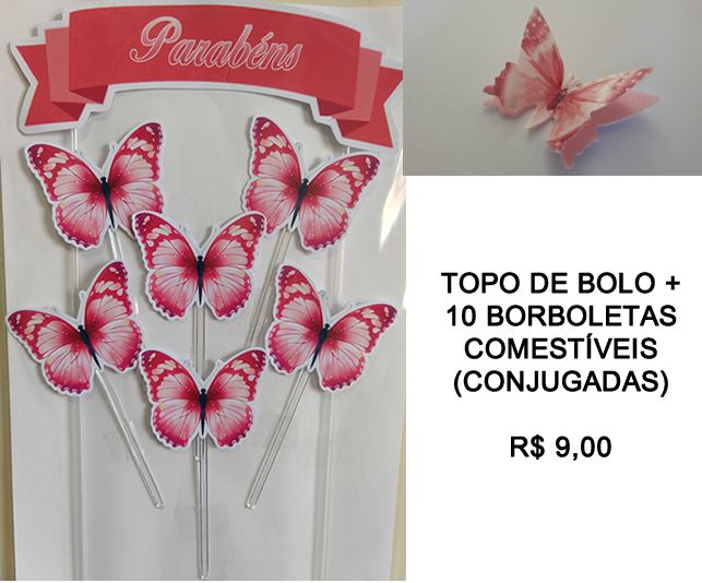 Topo de Bolo Borboletas Amora 10 Unidade - Rizzo - Loja de