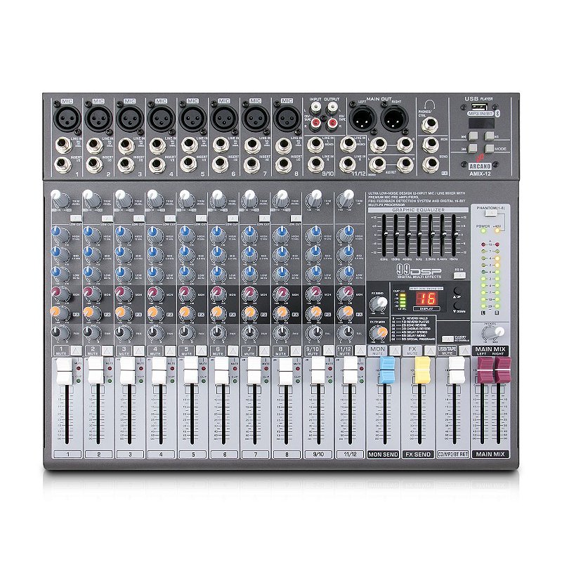 Mesa de som de 12 canais e interface USB Arcano AMIX-12 - Rede