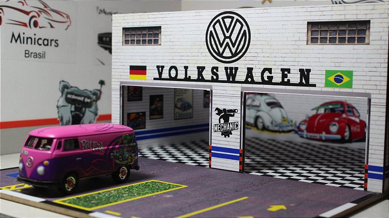 Diorama Oficina VW - 1/64 - MDF - Minicars Brasil