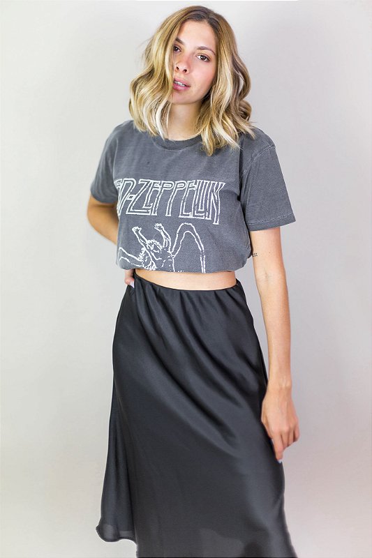 saia midi de cetim preta