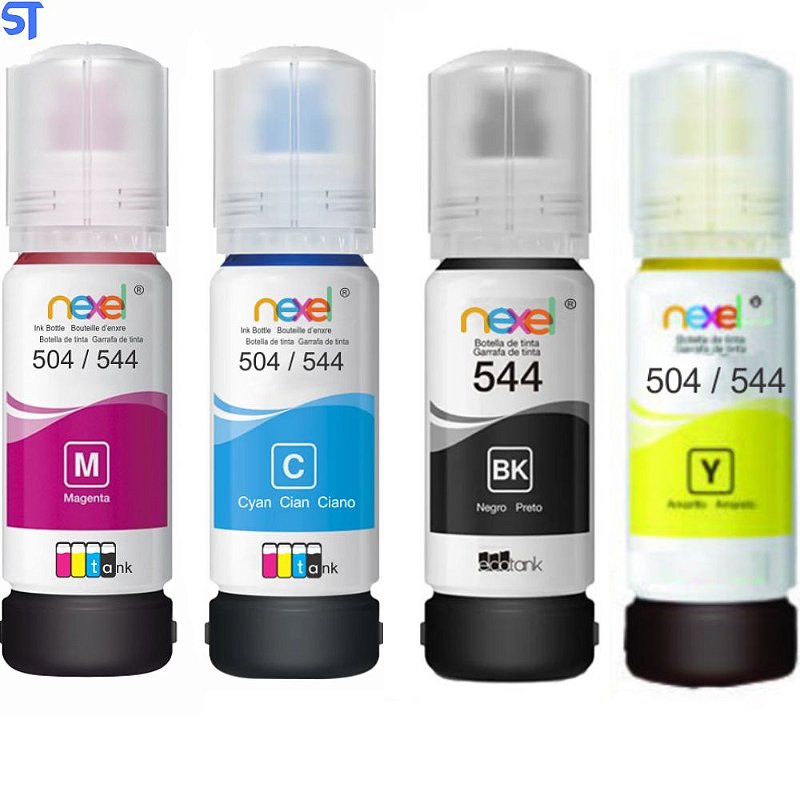 Kit 4 Cores Refil De Tinta Nexel Compatível Epson 544 Preto Yelow Magento Cyano Sobraltech 6320