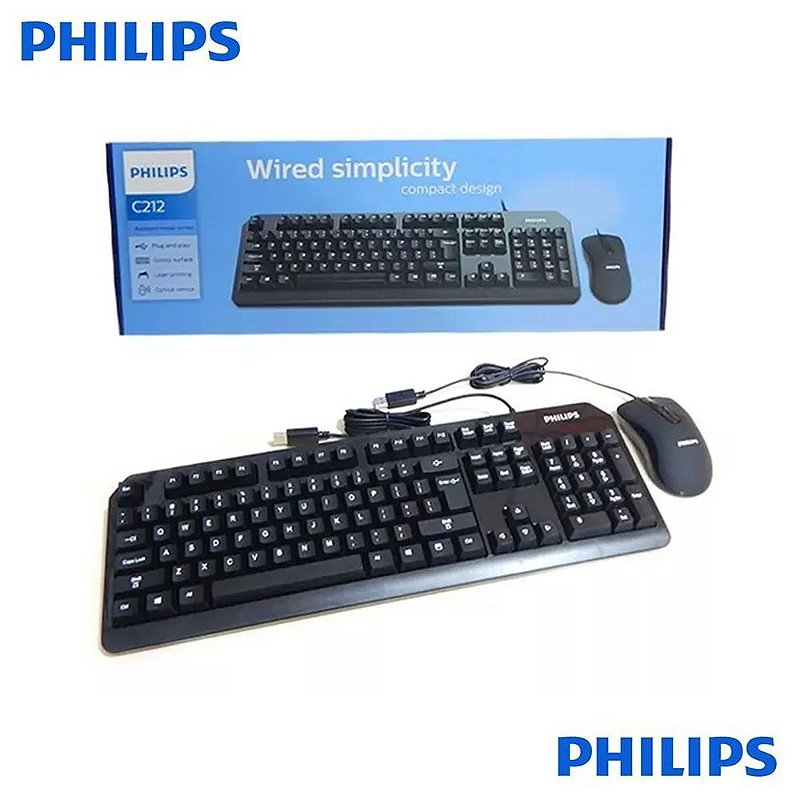 Kit Teclado e Mouse Wired Simplicity Compacto Designe Philips C212